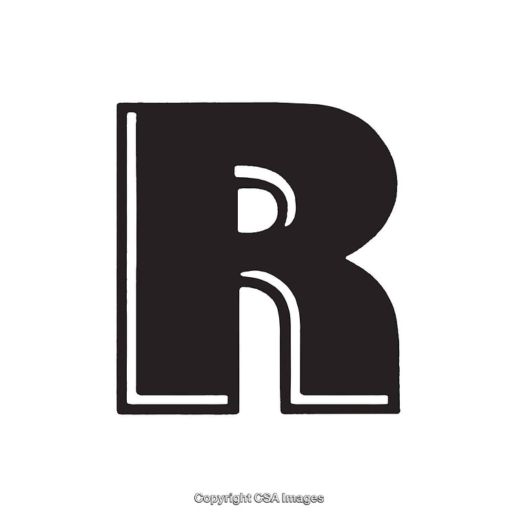 Bold Graphic Black Letter R Isolated on White Background