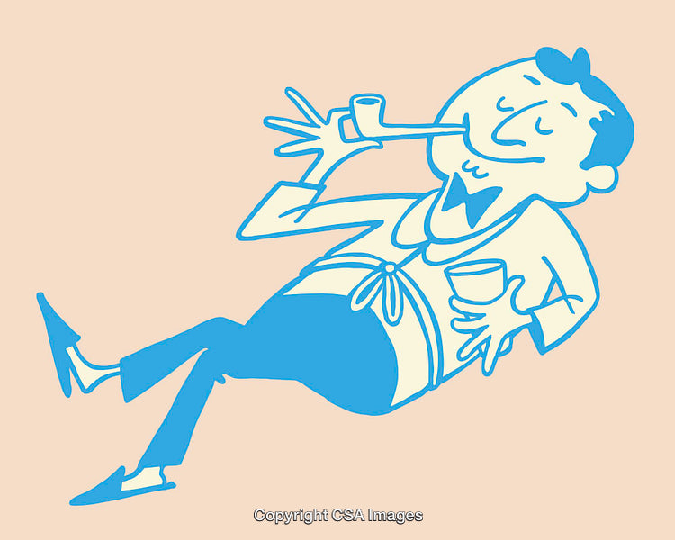 Vintage Styled Blue Cartoon of a Relaxed Man Smoking and Enjoying