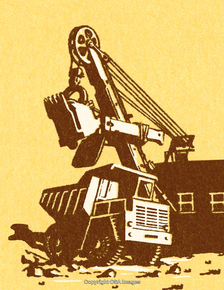 Vintage Illustration of a Construction Site Scene with Machinery