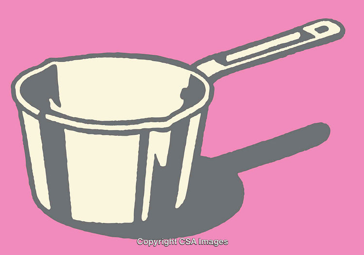 Illustrated Saucepan on a Pink Background with Bold Line Art