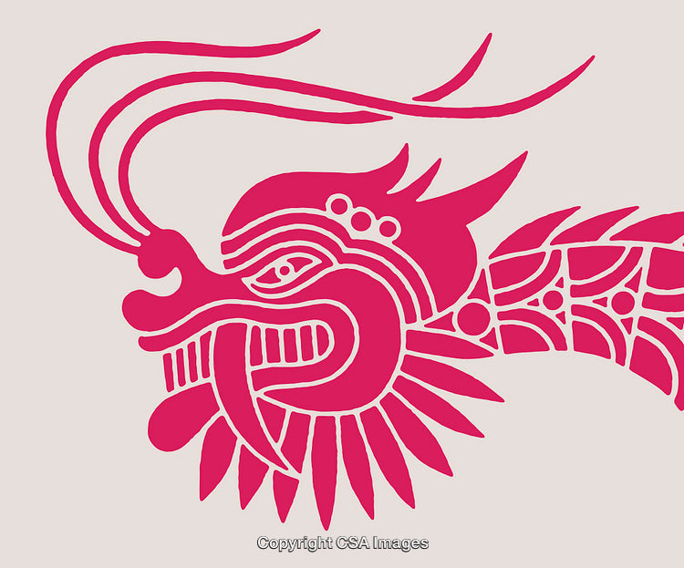 Intricate Pink Dragon Line Art with Detailed Features and Patterns