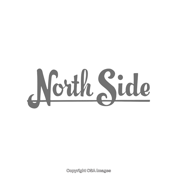 Elegant Monochrome Script Style Text Reading 'North Side'