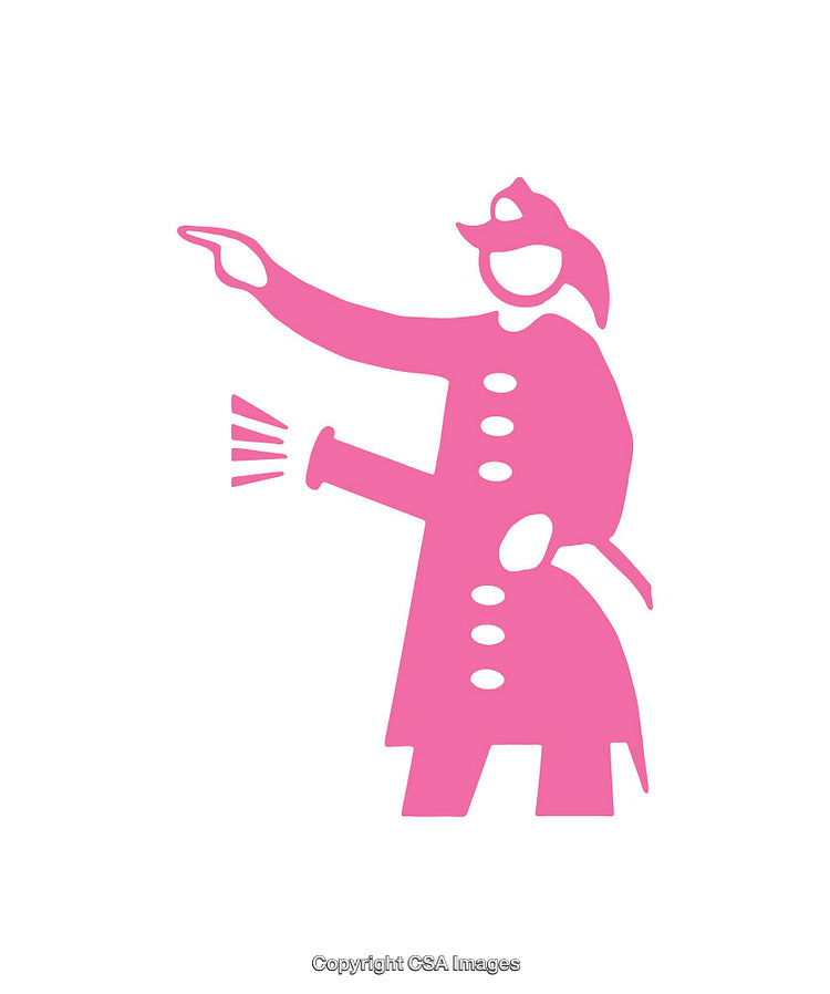 Minimalistic Pink Firefighter Icon Depicting Action and Courage