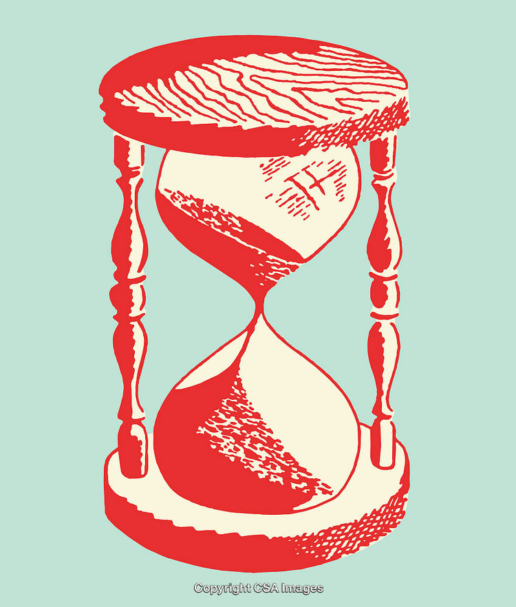Vintage Red Hourglass Illustration on a Light Green Background