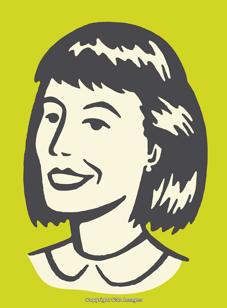 Retro Female Portrait Illustration in Minimalist Color Line Art Style