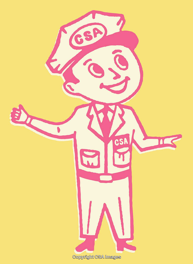 Colorful Retro-Style Illustration of a Smiling Character in Uniform