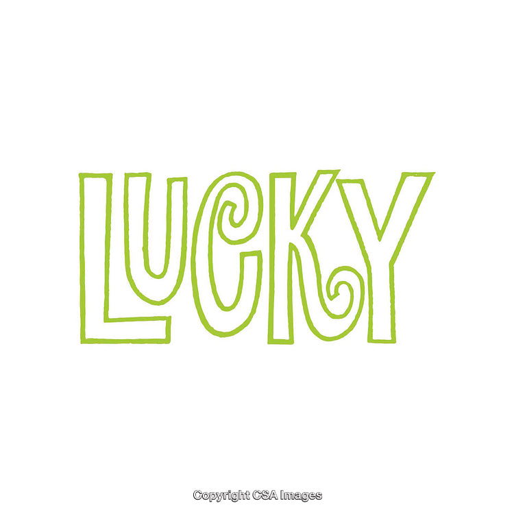 Green Hand-Drawn Lucky Typography on White Background