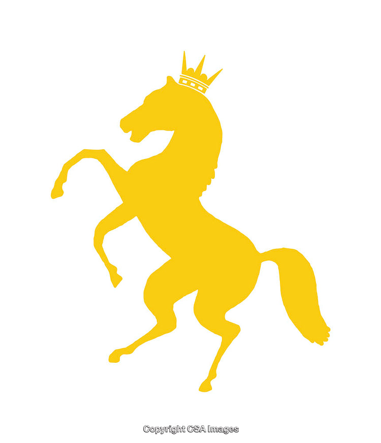 Golden Crowned Stallion Illustration on White Background
