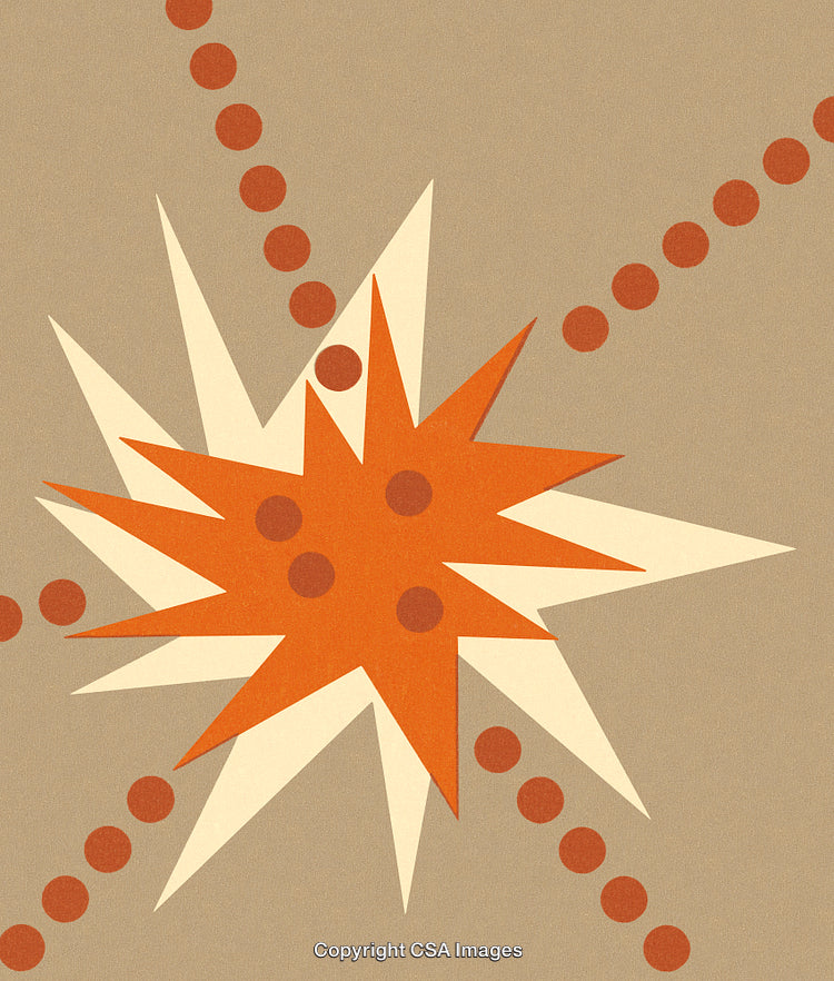 Dynamic Abstract Design Featuring Bold Orange Starburst and Circular Patterns