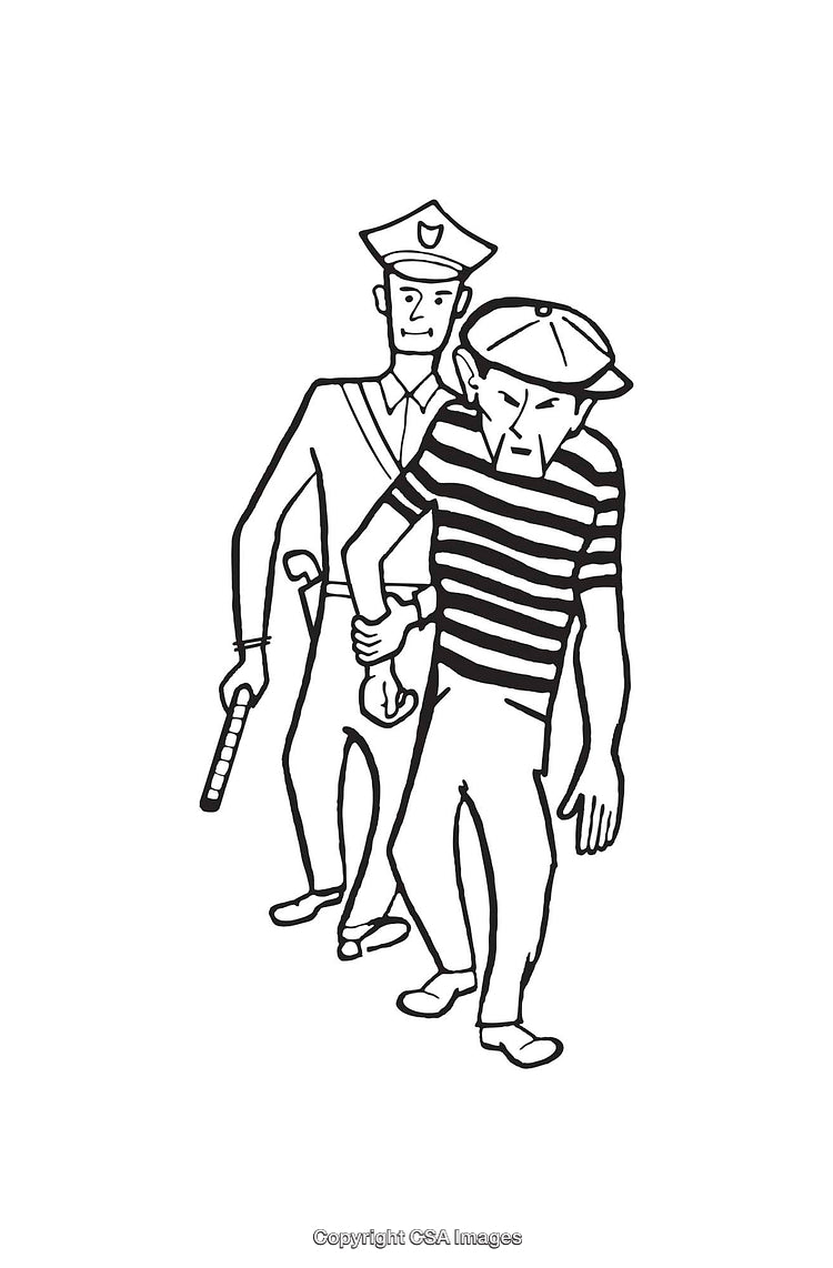 Line Art Depicting a Police Officer Detaining a Person