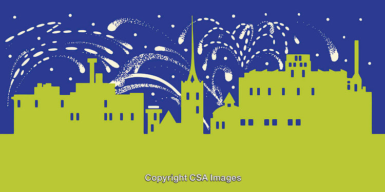 City Skyline With Fireworks on a Vibrant Night Illustration