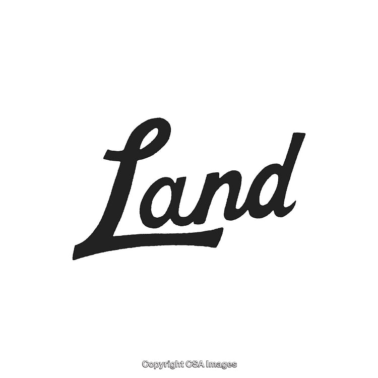Handwritten Script Word 'Land' on White Background in Black Ink