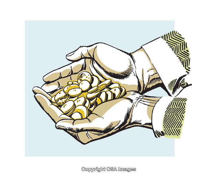 Illustration of Hands Holding a Collection of Shiny Gold Coins