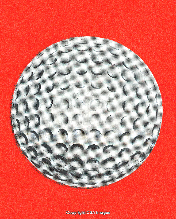 High-Contrast Golf Ball on Bright Red Background in Pop Art Style