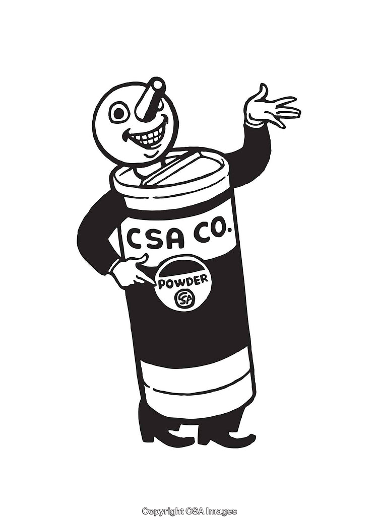 Vintage Black and White Character Illustration With Powder Can Design