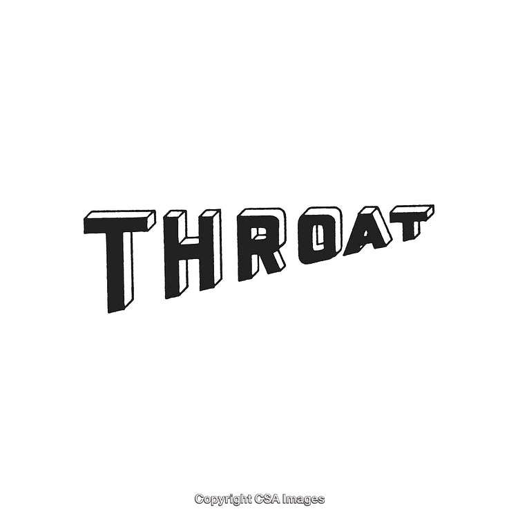 Vintage 3D Text Depiction of the Word 'Throat' in Bold Black Font