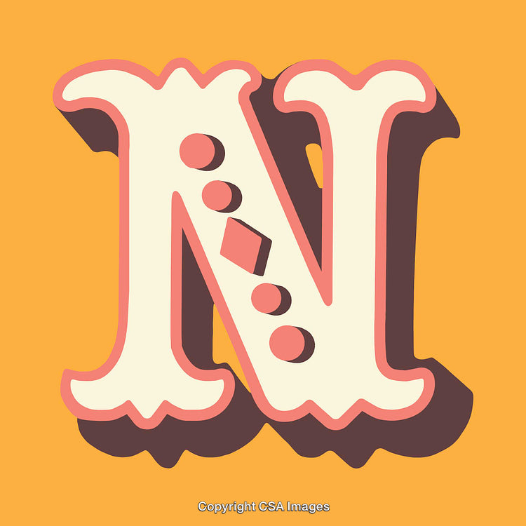 Decorative Capital Letter N with Vibrant Vintage Design Style