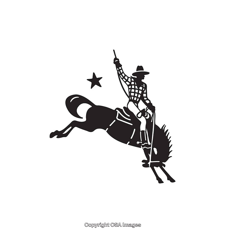 Black and White Icon of a Cowboy Riding a Bucking Horse