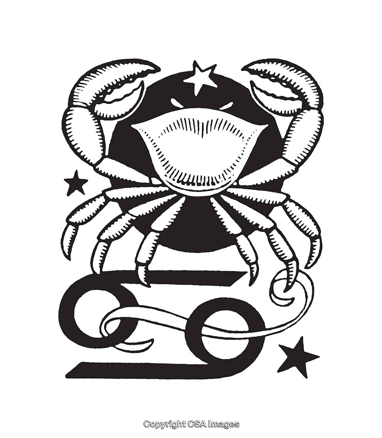 Black and White Line Art Illustration of Cancer Zodiac Sign