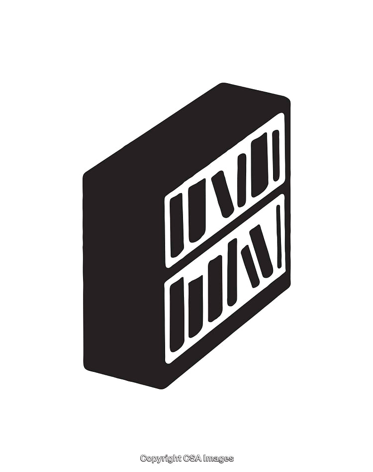 Simple Black and White Icon of a Bookcase with Books