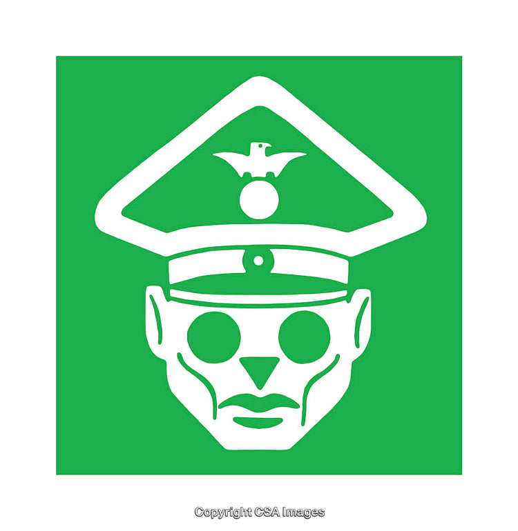 Green Icon of Abstract Character with Military-Inspired Details