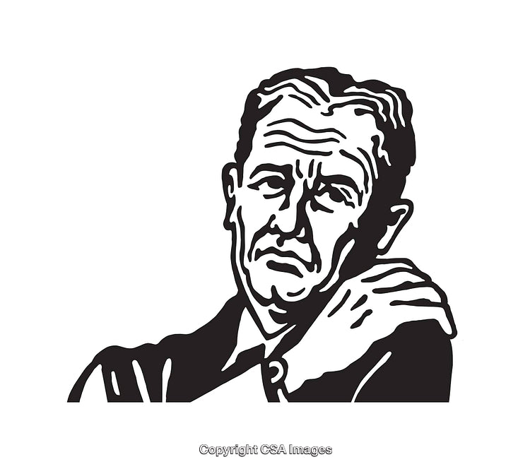 Black and White Line Art of a Man with a Thoughtful Expression