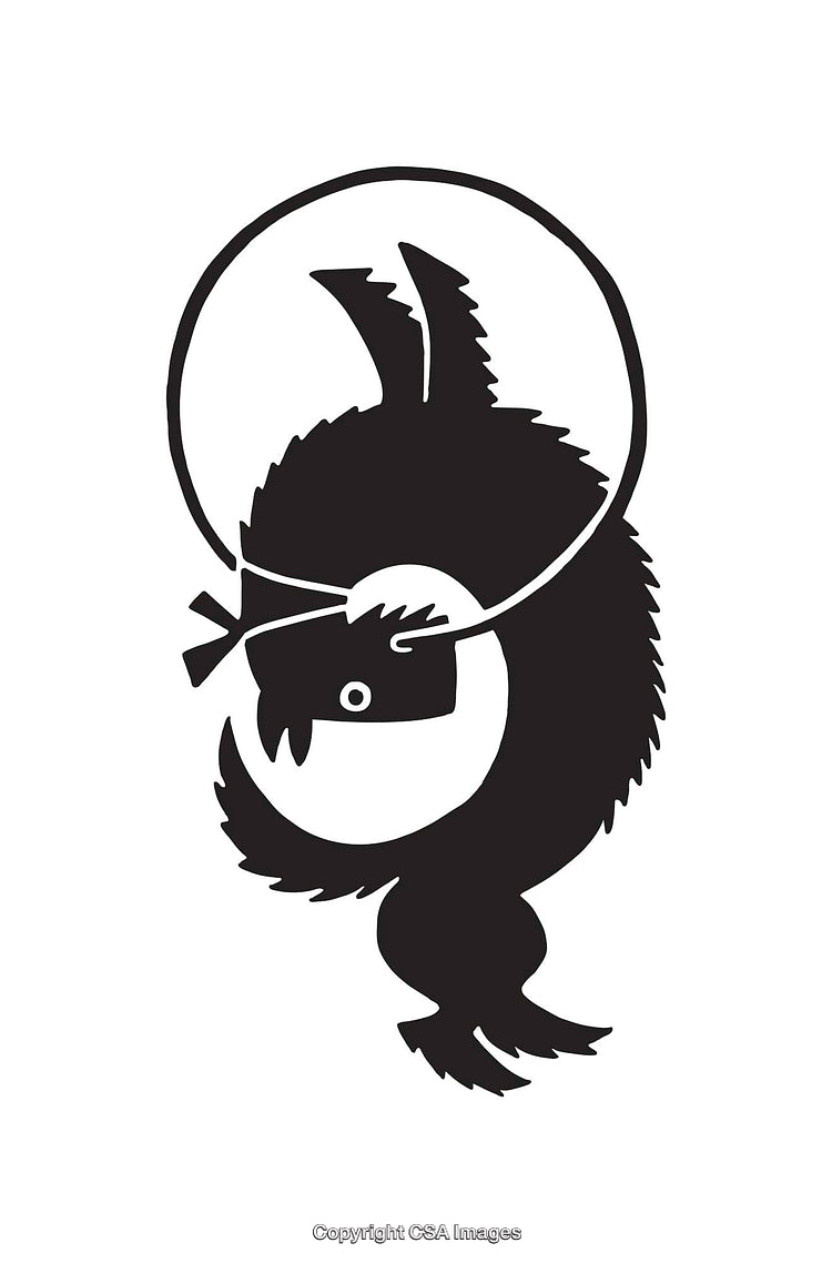 Black and White Illustration of a Stylized Bird in Artistic Design