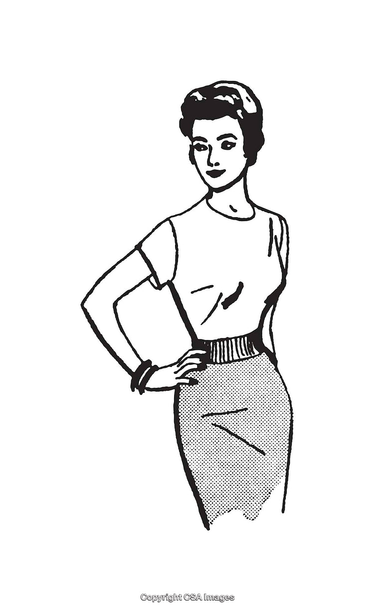 Retro Line Art Illustration of a Woman in Elegant Dress
