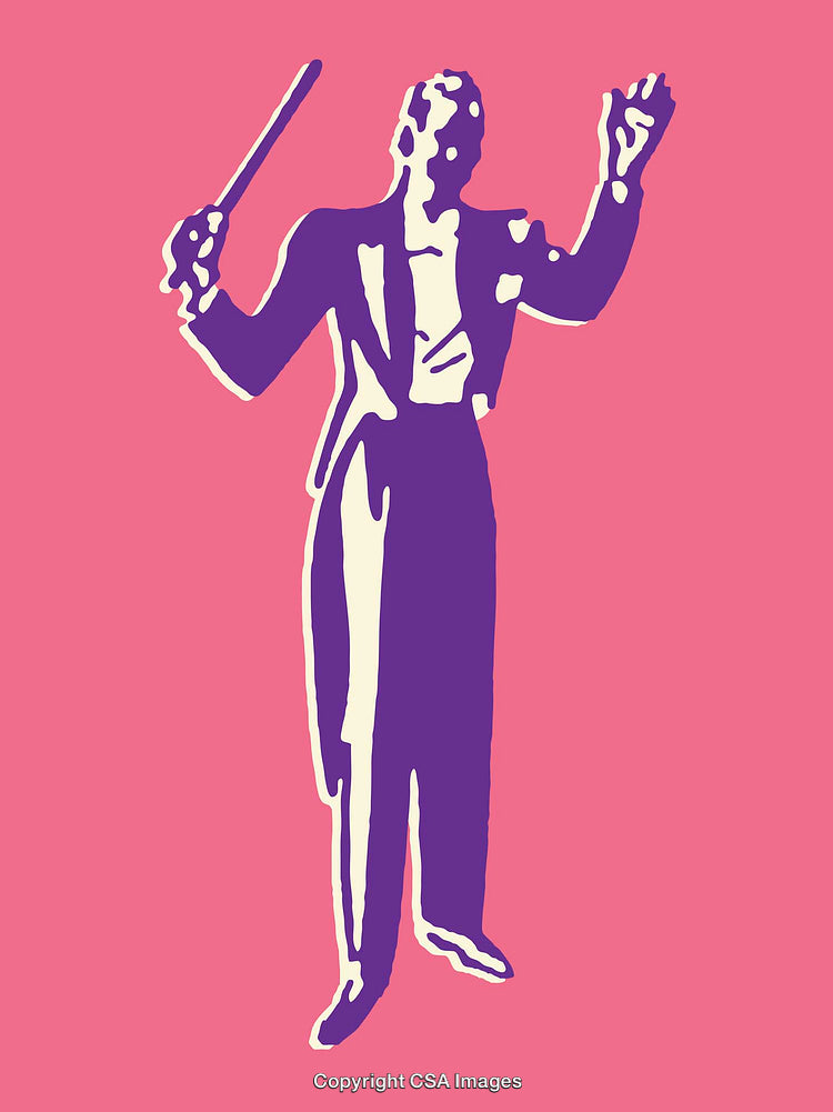 Colorful Illustration of a Music Conductor Against a Pink Background