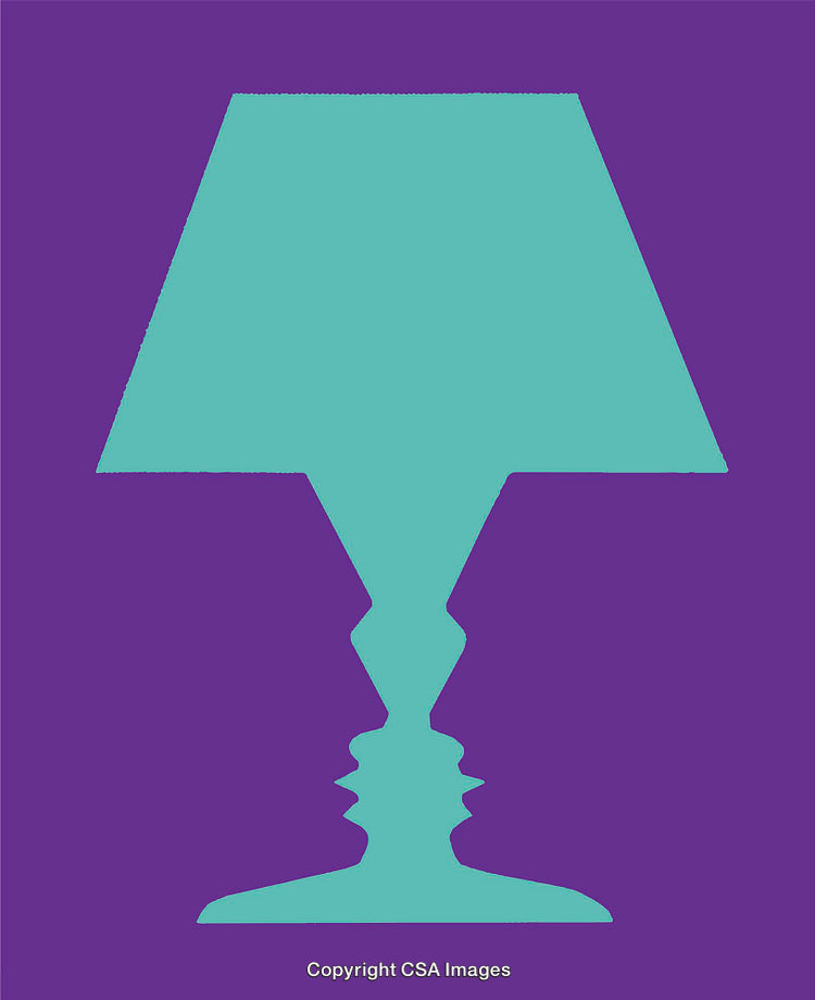 Abstract Optical Illusion with Faces and Lamp in Contrasting Colors