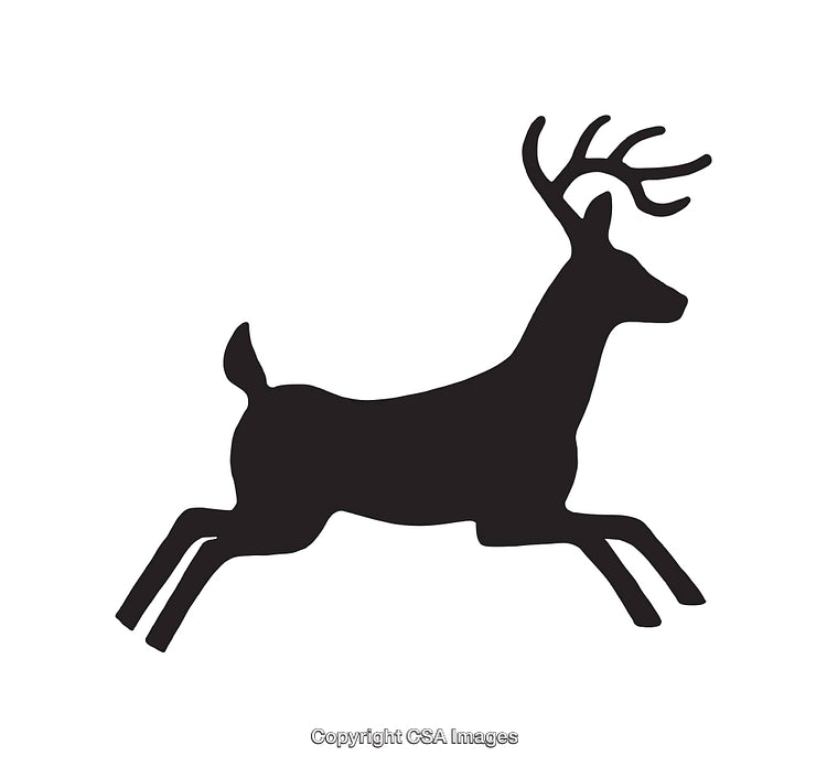 Silhouette of a Leaping Deer with Antlers on White Background