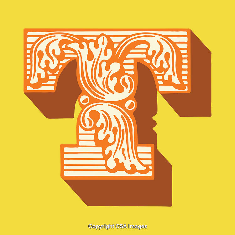 Ornate Letter T Design With Decorative Floral Elements in Bold Colors