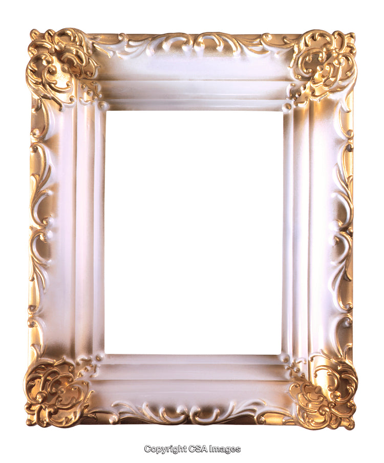 Elegant Gold and White Ornate Picture Frame Isolated on White