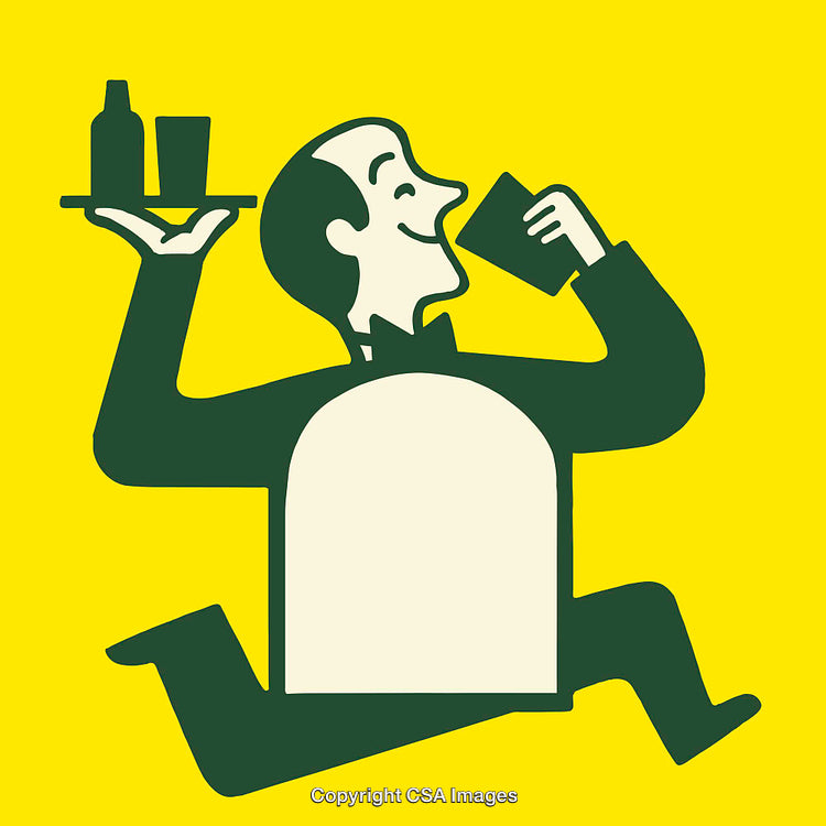 Playful Waiter Carrying Drinks in a Charming Cartoon Illustration