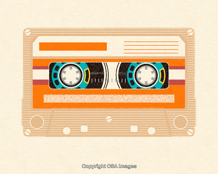 Retro Cassette Tape Illustration Featuring Bold Colors and Vintage Design Elements