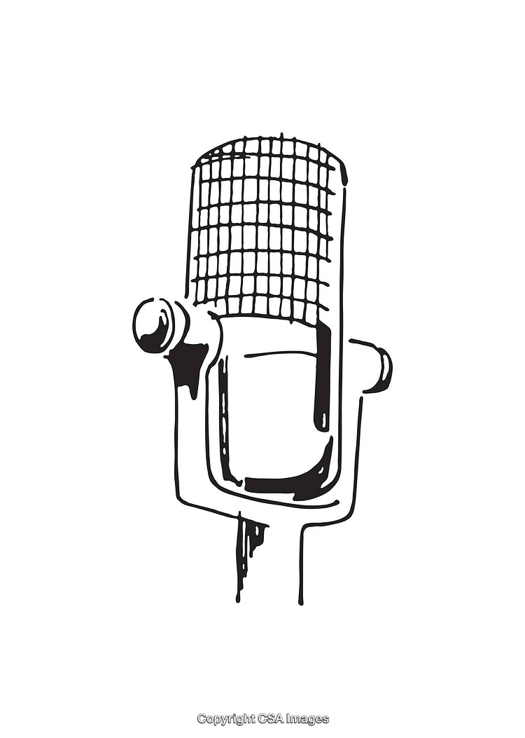 Hand-Drawn Black and White Retro Microphone Illustration