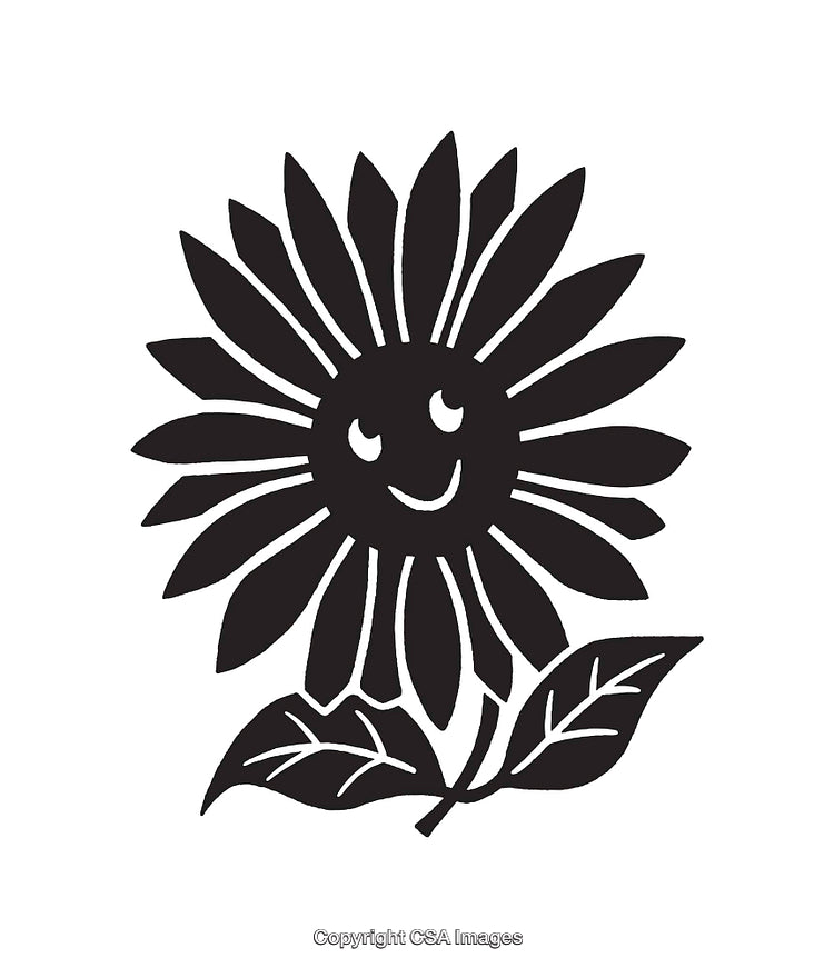 Black and White Smiling Sunflower Illustration With Cheerful Line Art