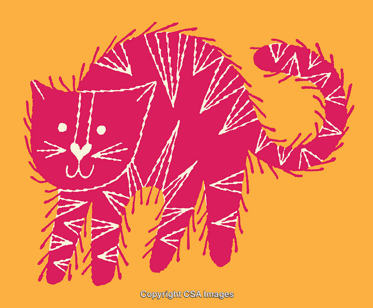 Colorful Feline Illustration With Abstract Shapes and Vibrant Colors in Line Art