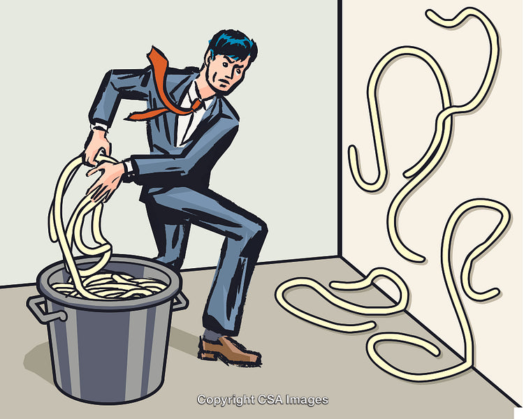 Illustrated Businessman Tangled in Ropes Inside a Confined Space