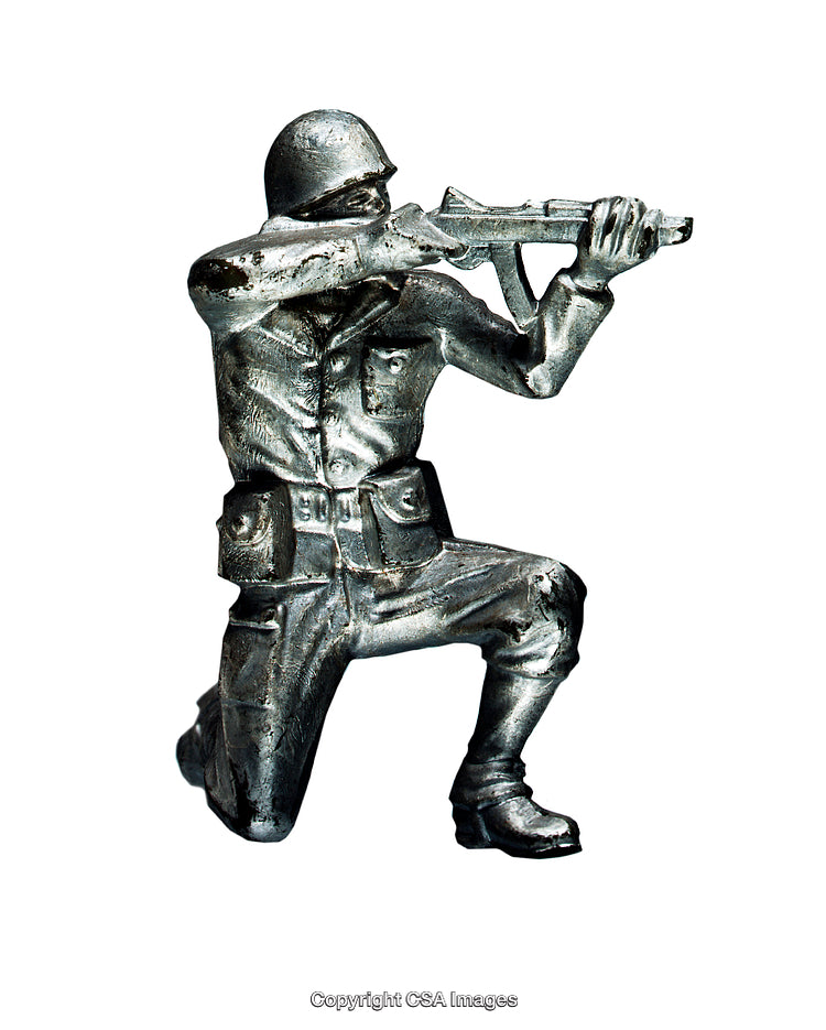 Metallic Toy Soldier Figurine in a Kneeling Pose with Rifle