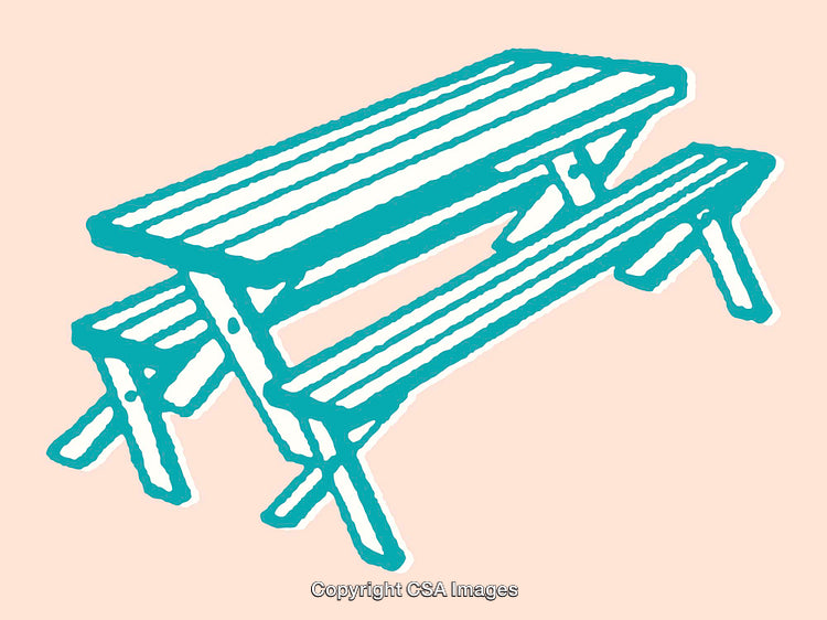 Stylized Illustration of a Picnic Table with Benches in Minimalist Design