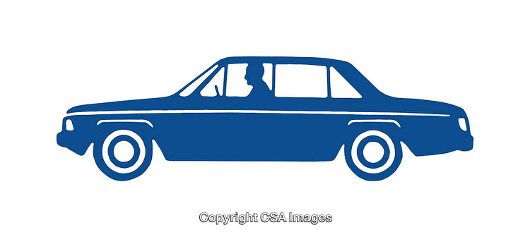 Blue Silhouette of a Car with Driver in Iconic Style Design