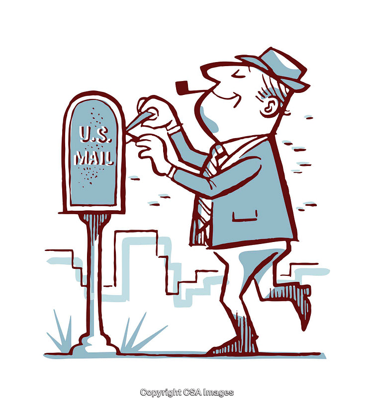 Vintage Illustration of a Man Posting a Letter in a Mailbox