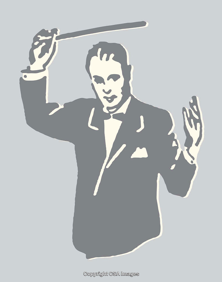 Conductor Leading with Baton in Elegant Formal Attire Line Art Illustration