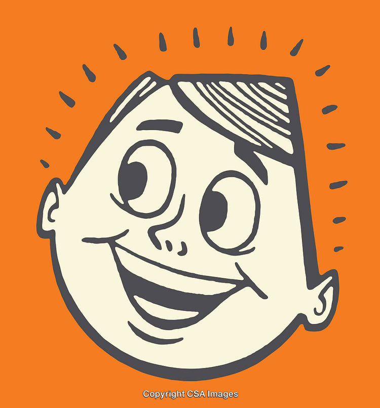 Cheerful Cartoon Face Illustration on Bright Orange Background