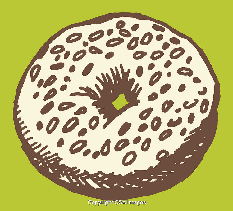 Vintage Style Bagel Illustration with Sesame Seeds on Green Background