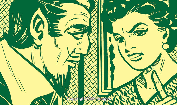 Retro Comic-Style Illustration of a Serious Conversation Between a Man and Woman