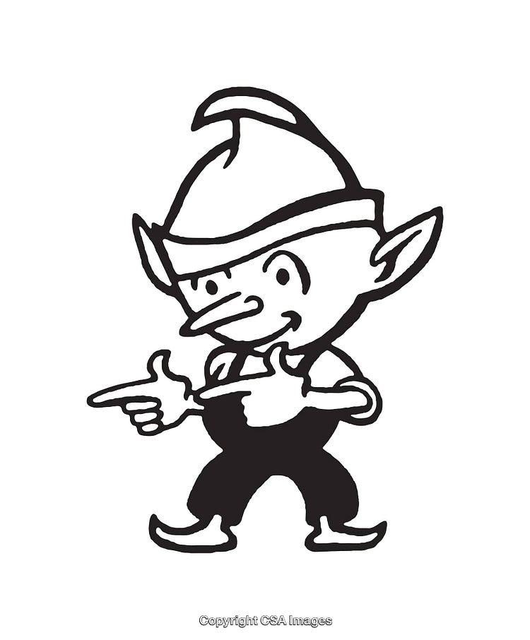 Black and White Line Art of a Cartoon Elf Illustration