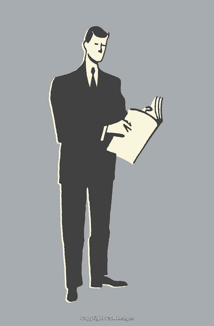 Retro Illustration of a Businessman Reading a Newspaper