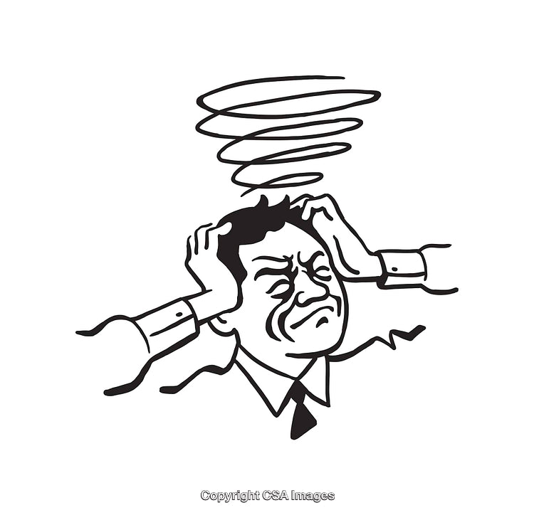Black and White Illustration of a Stressed Man Holding His Head